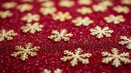 Gold snowflakes on red glitter background
