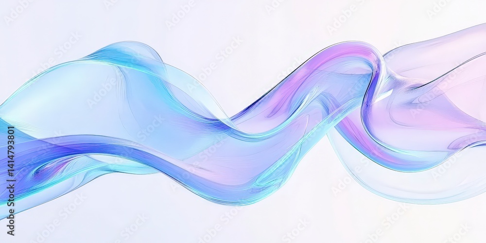 Poster futuristic abstract wave shapes in soft pastel gradients, simulating water motion with glass-like tr
