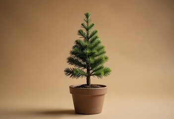 Fototapeta premium Miniature Pine in Terracotta Pot: A Simple, Rustic Still Life