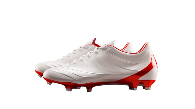 White and red soccer cleats football shoes for athletic performance footwear isolated on transparent background