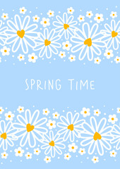 Obraz premium Greeting card with white floral border on blue background for Your spring natural design