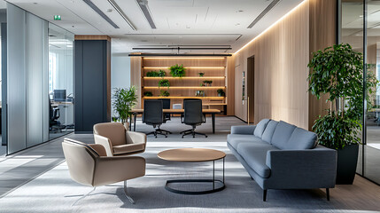 Modern white and blue open space office interior