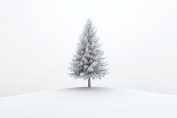Fototapeta premium Snow-covered tree stands alone in tranquil, foggy landscape, evo