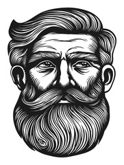 Detailed Artistic Woodcut Illustration of a Distinguished Bearded Man