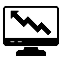 Monitor screen with growth arrow solid icon, finance concept. Vector graphics. Display and market grow chart sign on white background, glyph style mobile or design.