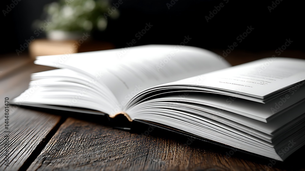 Poster book of words on rustic table top display ready for reading and study with natural light setting