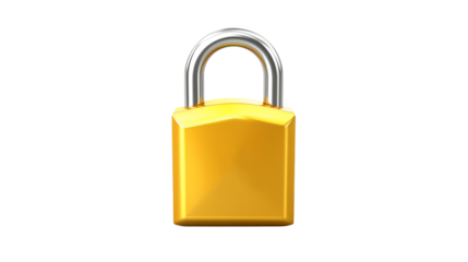 Secure golden padlock security concept for data protection and privacy lock isolated on transparent background