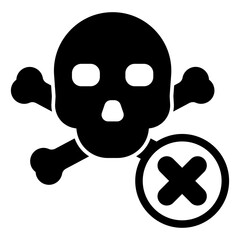 Skull and cross bones ban solid icon, prohibited items concept. Vector graphics. Human skeleton, danger forbidden sign on white background, glyph style mobile or design.