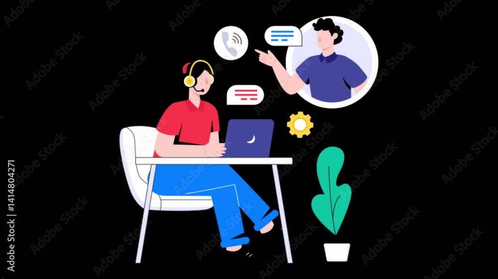 Poster customer service motion graphic rendering with transparent alpha channel and 4k resolution