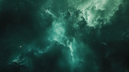 Obraz premium Emerald Galaxy Cloudscape: Space Nebula, Stardust And Distant Stars. Cosmic Background