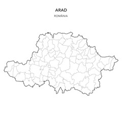 Vector Map of Arad County (Județul Arad) with all Administrative Territorial Units (UAT) including Municipalities (Municipii), Towns (Orașe) and Communes (Comune) - Romania 2025