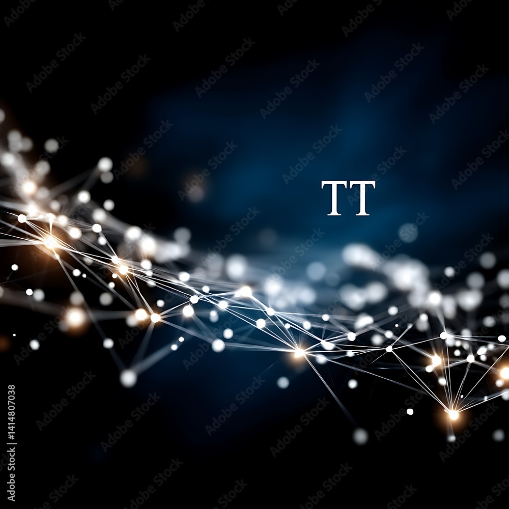 Poster complex network connection concept with light nodes and lines symbolizing tt interconnectivity.