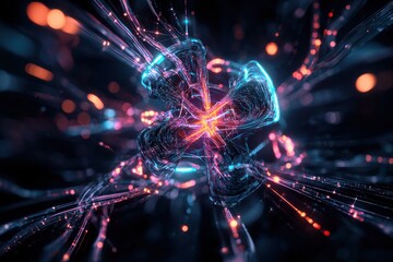 Obraz premium Dynamic abstract geometric fractals illuminating digital universe virtual environment high-resolution imagery detailed perspective modern art concept