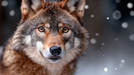 Fototapeta premium Magnificent red wolf portrait a captivating gaze in winter
