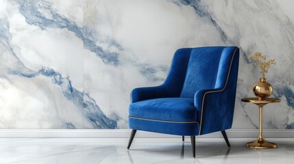 Designer decor with cobalt vase and golden figurine styled for contrast on seamless white