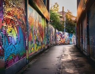 Fototapeta premium Colorful graffiti wall in an urban alley