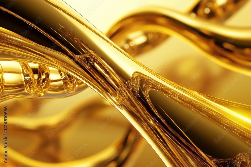 Poster abstract golden fluid art with dynamic wavy lines and smooth curves for luxury background and design