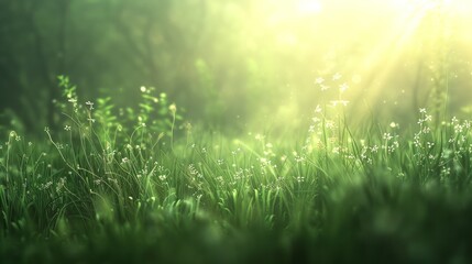 Enchanted Meadow: Sunlit Spring Grass & Wildflowers Background