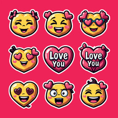 Obraz premium I Love You Sticker and Valentine's Day Sticker Set – Romantic, Cute, and Hand-Drawn Love Stickers for Valentine's Gifts and Cards