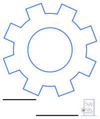 Large gear outline paired with a small document featuring a graph and magnifying glass. Ideal for optimization, analytics, process management, productivity, engineering, business strategy