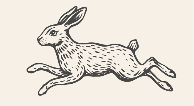 Hare, rabbit sketch. Vintage retro print, black white wild hare, rabbit drawing, sketch ink pencil draw, engrave old school style. Sketch artwork silhouette wild hare rabbit. Vector Illustration