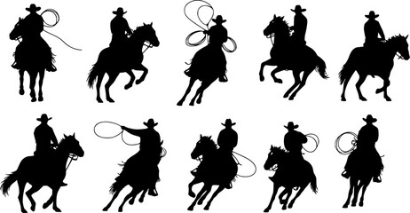 Cowboy and cowgirl rodeo vector silhouettes collection