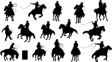 Cowboy and cowgirl rodeo vector silhouettes collection