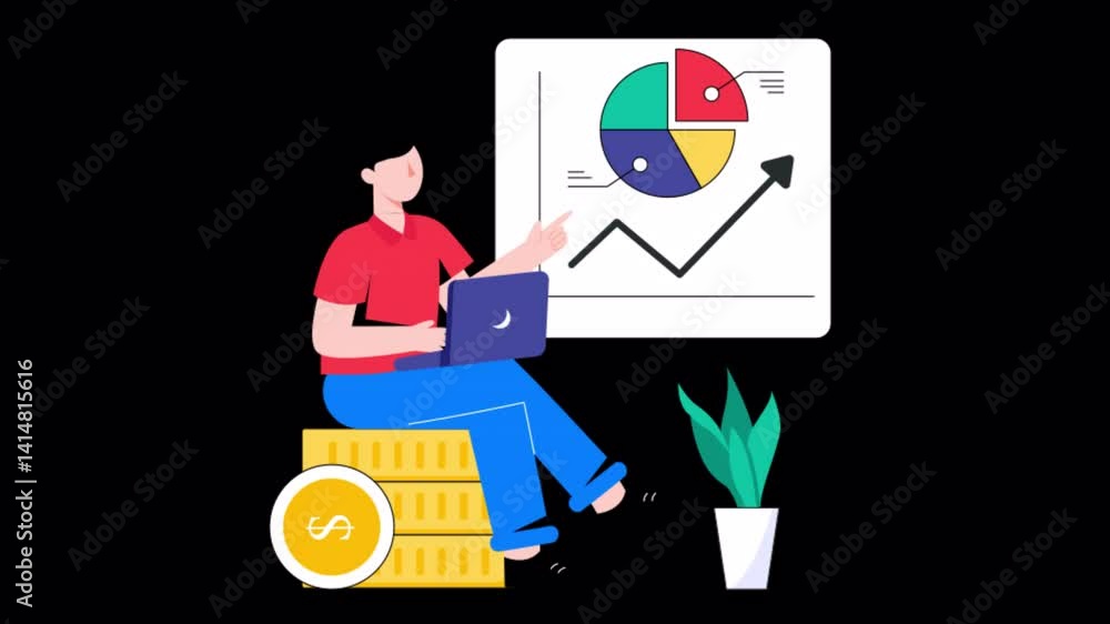 Poster stock market analysis motion graphic rendering with transparent alpha channel and 4k resolution