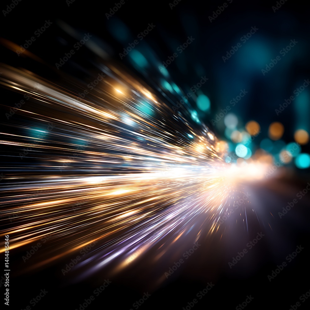 Poster dynamic lights streaks illusion on dark backdrop abstract visuals for modern presentations.