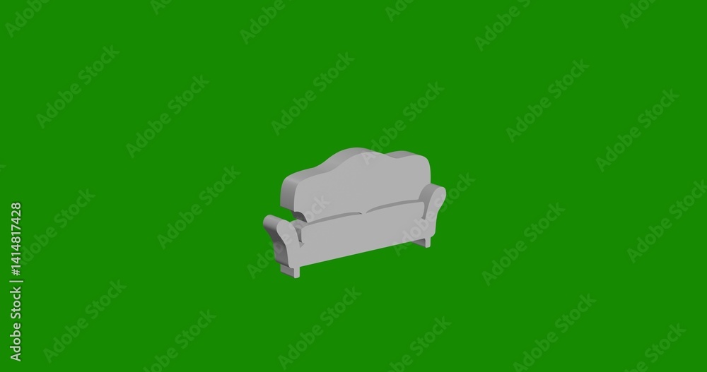 Poster isolated realistic white sofa symbol front view with shadow. 3d illustration on green chroma key bac