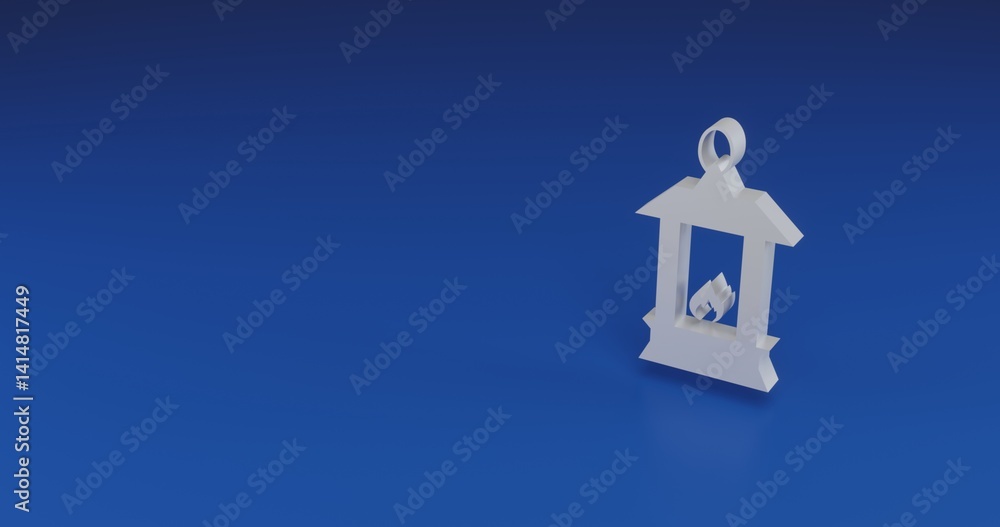 Poster isolated realistic white christmas lantern with shadow. located on the right side of the scene. 3d i