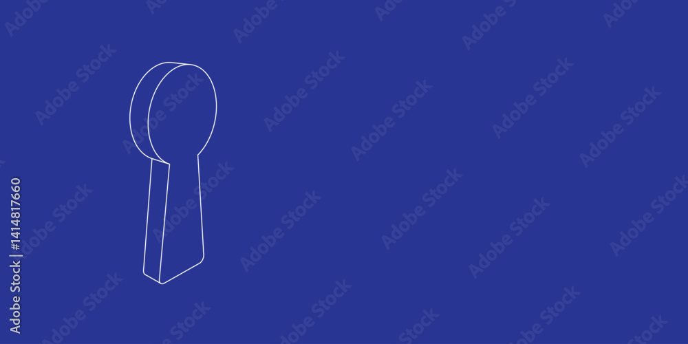 Poster the outline of a large keyhole symbol made of white lines on the left. 3d view of the object in pers