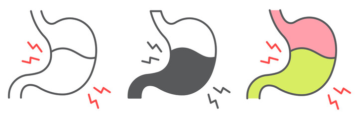 Stomach pain icon collection, human organ and diet, stomach ache vector icon set, vector graphics, editable stroke outline sign, eps 10