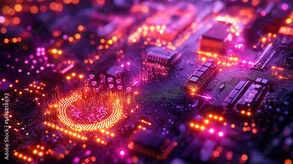 Poster circuit board glow a close up of illuminated circuits symbolizes innovation and technological power