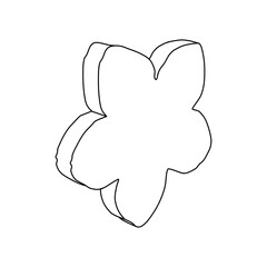 The outline of a large forget-me-not flower is made with black lines. 3D view of the object in perspective. Vector illustration on white background