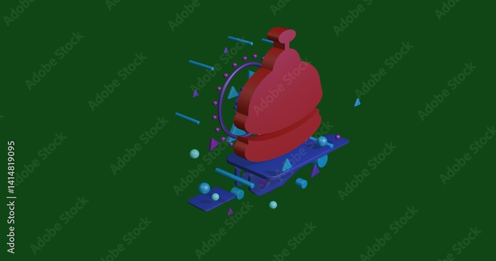 Aufkleber red reception bell symbol on a pedestal of abstract geometric shapes floating in the air. abstract c
