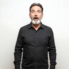 Obraz premium Shocked Middle-Aged Man with Grey Beard and Wide Eyes