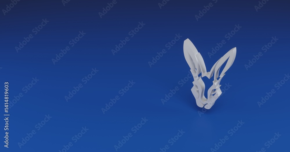 Poster isolated realistic white hare's head symbol with shadow. located on the right side of the scene. 3d 