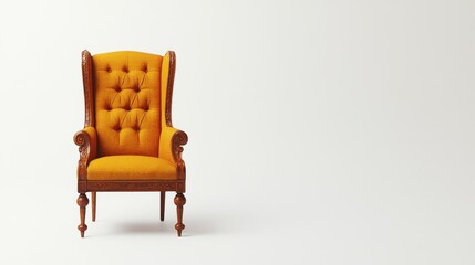 Fototapeta premium Ornate wooden chair with button-tufted upholstery and delicate wood scrolls placed on white background