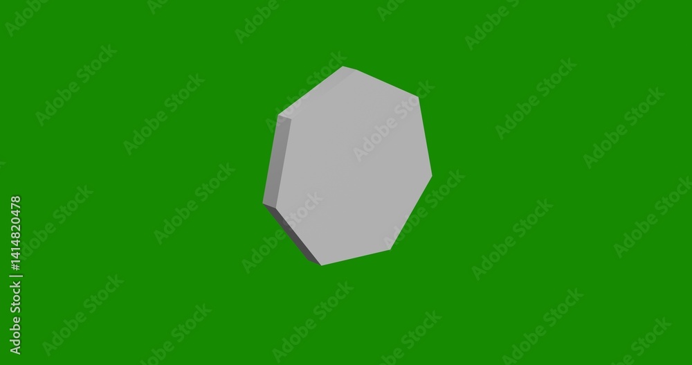 Poster isolated realistic white heptagon symbol front view with shadow. 3d illustration on green chroma key