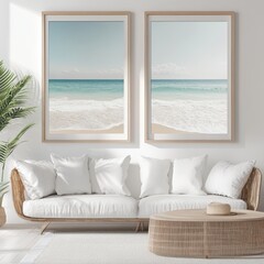 Serene Beachscape Coastal Living Room Decor with Diptych Prints
