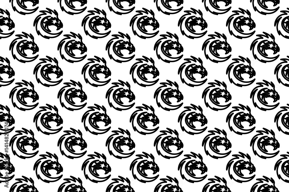 Poster seamless pattern completely filled with outlines of dragon's head symbols. elements are evenly space