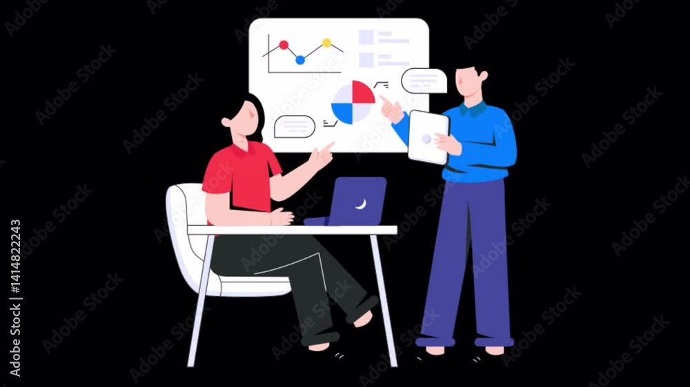 Poster business discussion motion graphic rendering with transparent alpha channel and 4k resolution