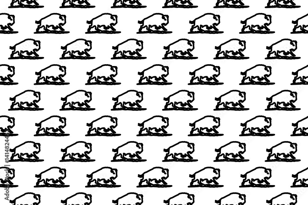 Poster seamless pattern completely filled with outlines of wild buffalos. elements are evenly spaced. illus