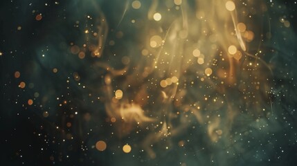 Golden Sparkle Bokeh Background With Abstract Smoke Design Element