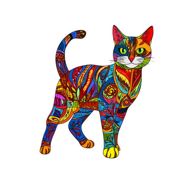 Vibrant Zentangle Cat A Colorful Artistic Illustration