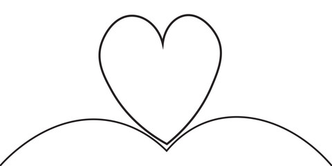 Heart continuous one line drawing, Black and white vector minimalist illustration of love concept made of one line