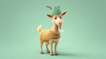 Charming Goat in Knitwear: A Whimsical 3D Render