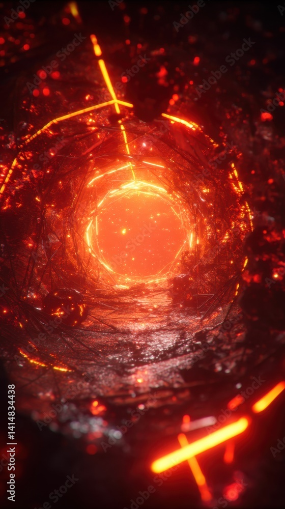 Poster abstract fiery portal to another dimension concept art with glowing particles and geometric shapes r