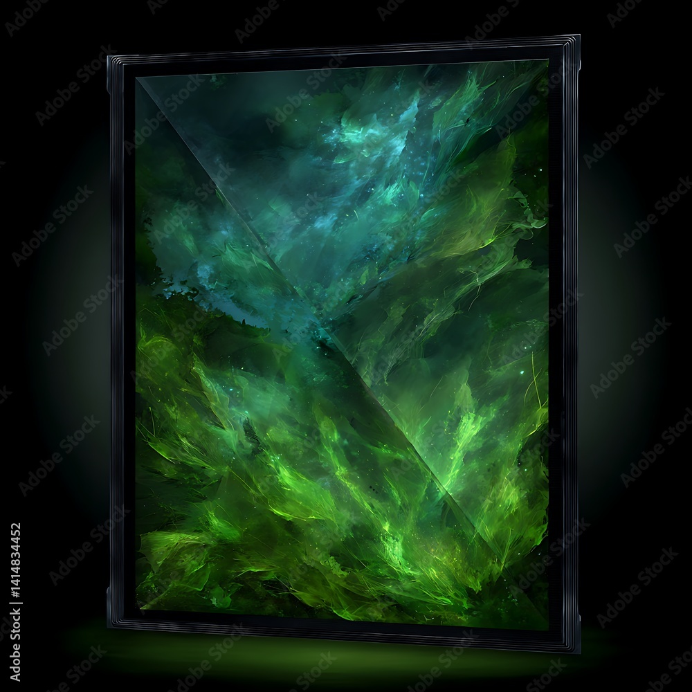 Aufkleber green nebula vortex framed in modern style minimalist design showing dynamic space visuals art.